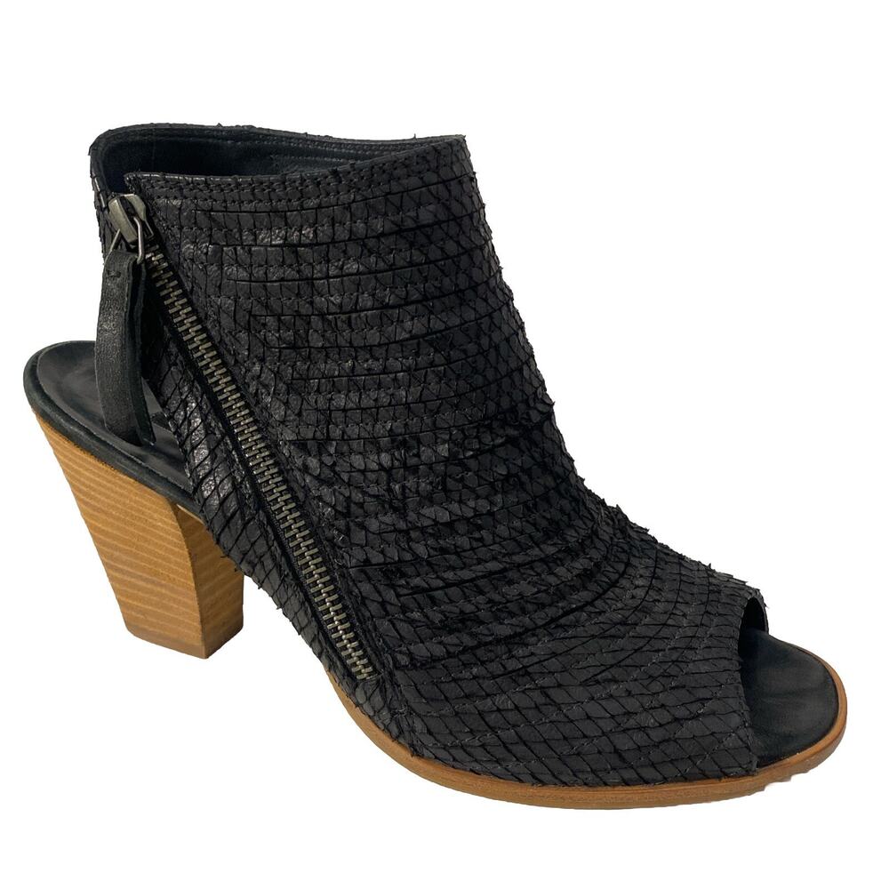 Paul Green Cayenne Peep Bootie Boot Textured Black Leather Snake 5 UK 7.5 US